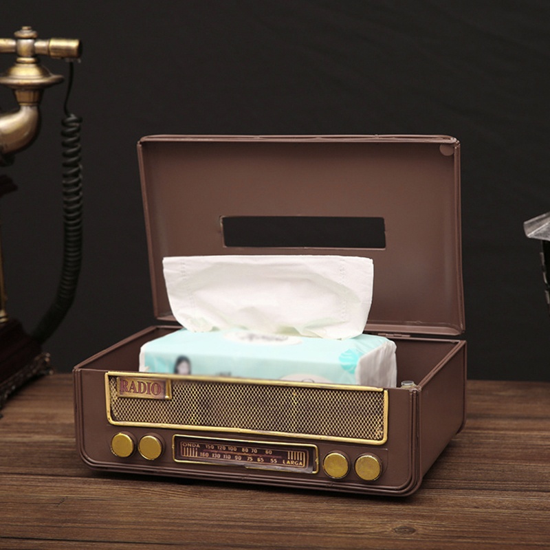 Hộp Đựng Khăn Giấy Bằng Sắt Hình Chữ Nhật Phong Cách Retro