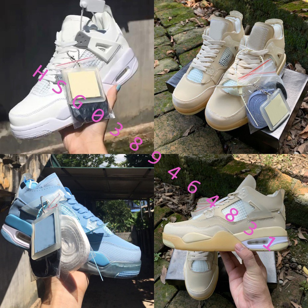 Giày J 4 retro off white kem, Xanh dương, Trắng full , Xanh Ngọc ,Giày sneaker siêu hot