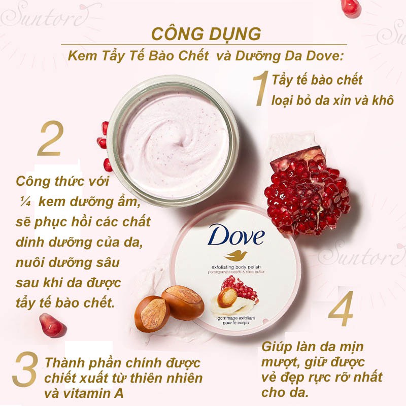 Tẩy Da, Tế Bào Chết Dove Bản Mỹ Lựu Đỏ 298gr Exfoliating Body