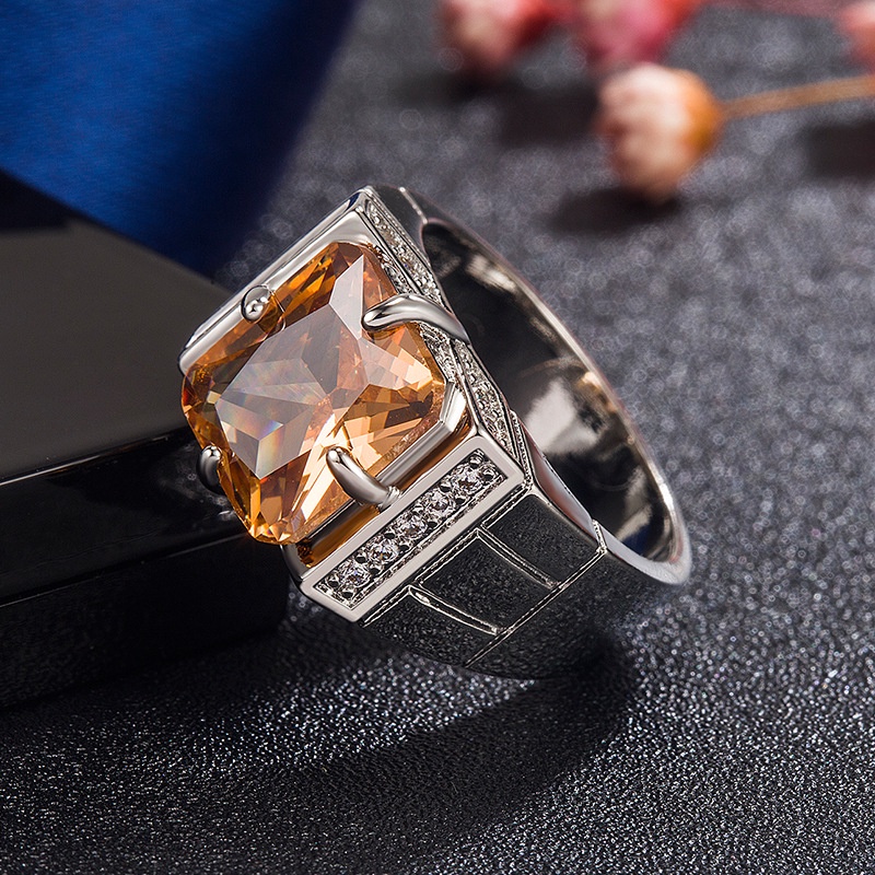 Nhẫn Cưới Thép Titan Mạ Bạc 925 Đính Đá Zircon Xanh Đỏ Thời Trang Cho Nam