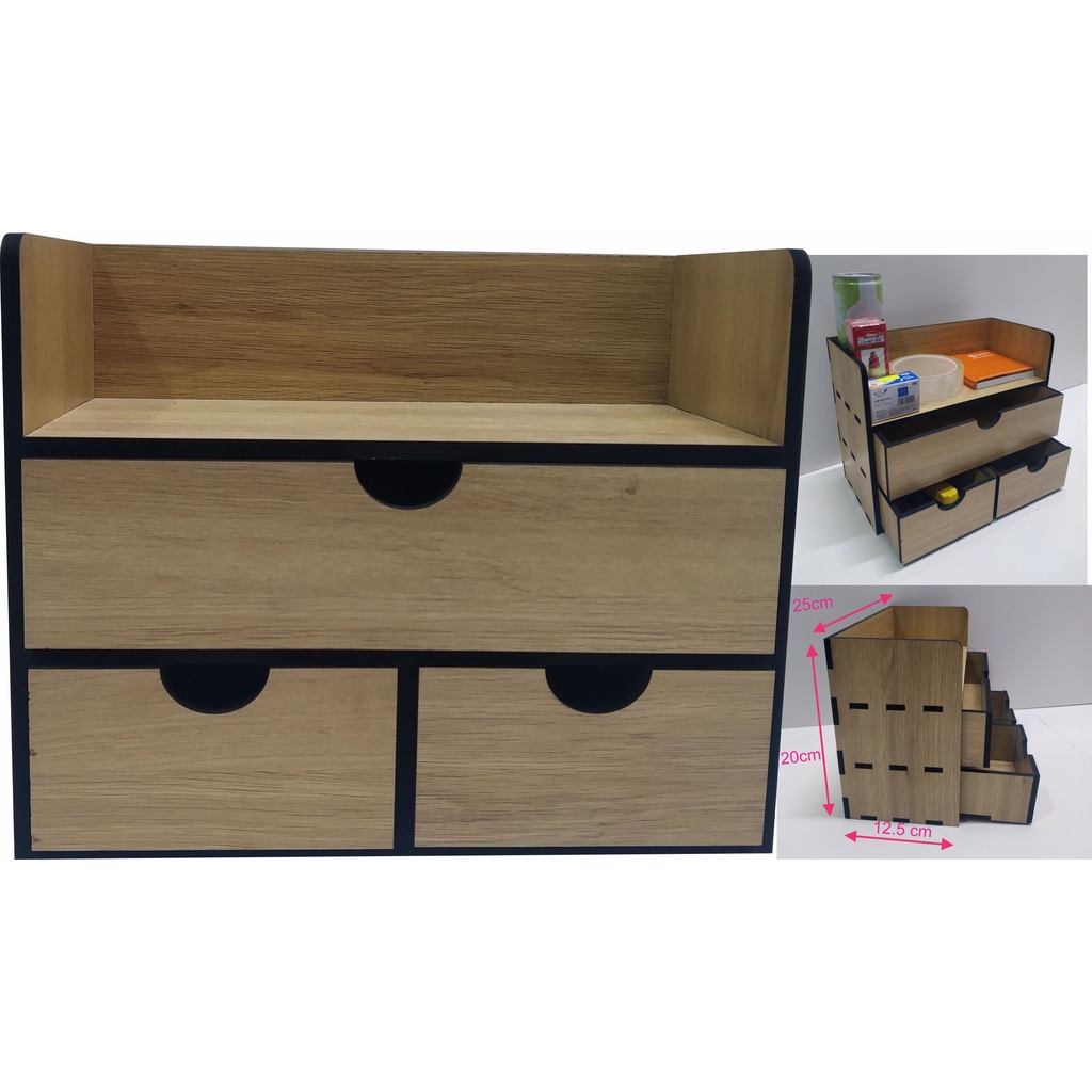 Kệ Tủ gỗ mini để bàn 3 ngăn kéo đựng văn phòng phẩm 01.
