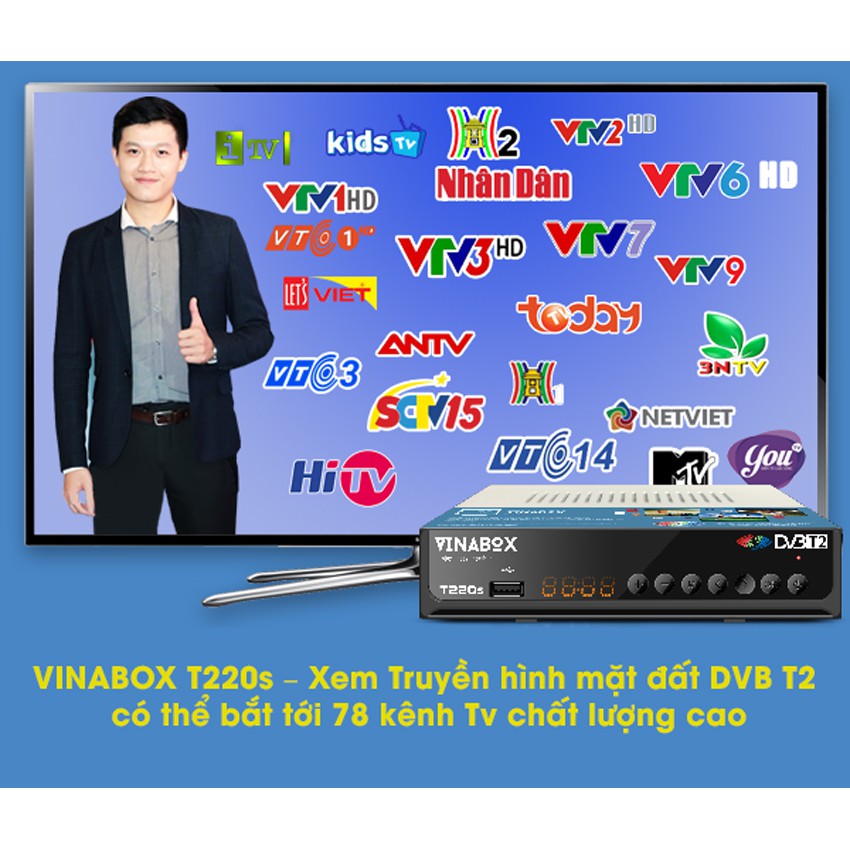 Đầu thu KTS DVB-T2 Vinabox T220S chính hãng, bảo hành 12 tháng