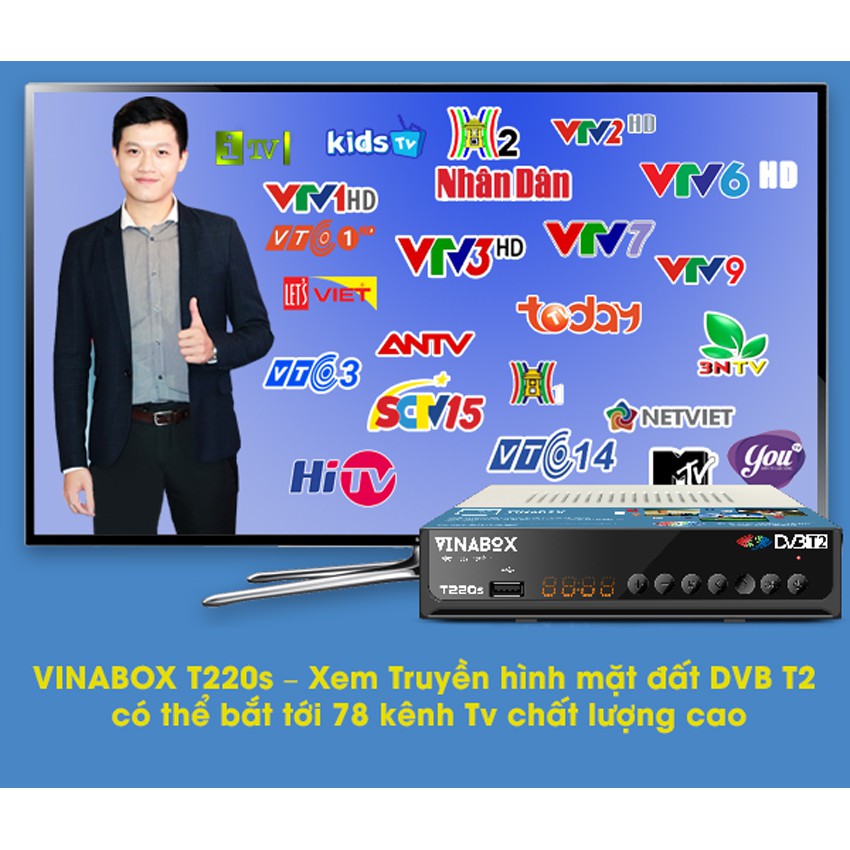 [Chính Hãng] Đầu mặt đất DVB-T2 VINA T220s (KTS-T2) Xem miễn phí 85 kênh truyền hình - SP hợp quy của BộTT&amp;TT TẶNG ANTEN