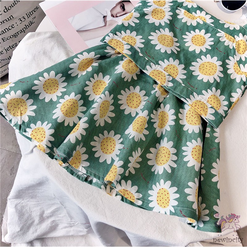 Set Áo   Dây In Hoa &amp; Chân Váy Cho Bé Gái