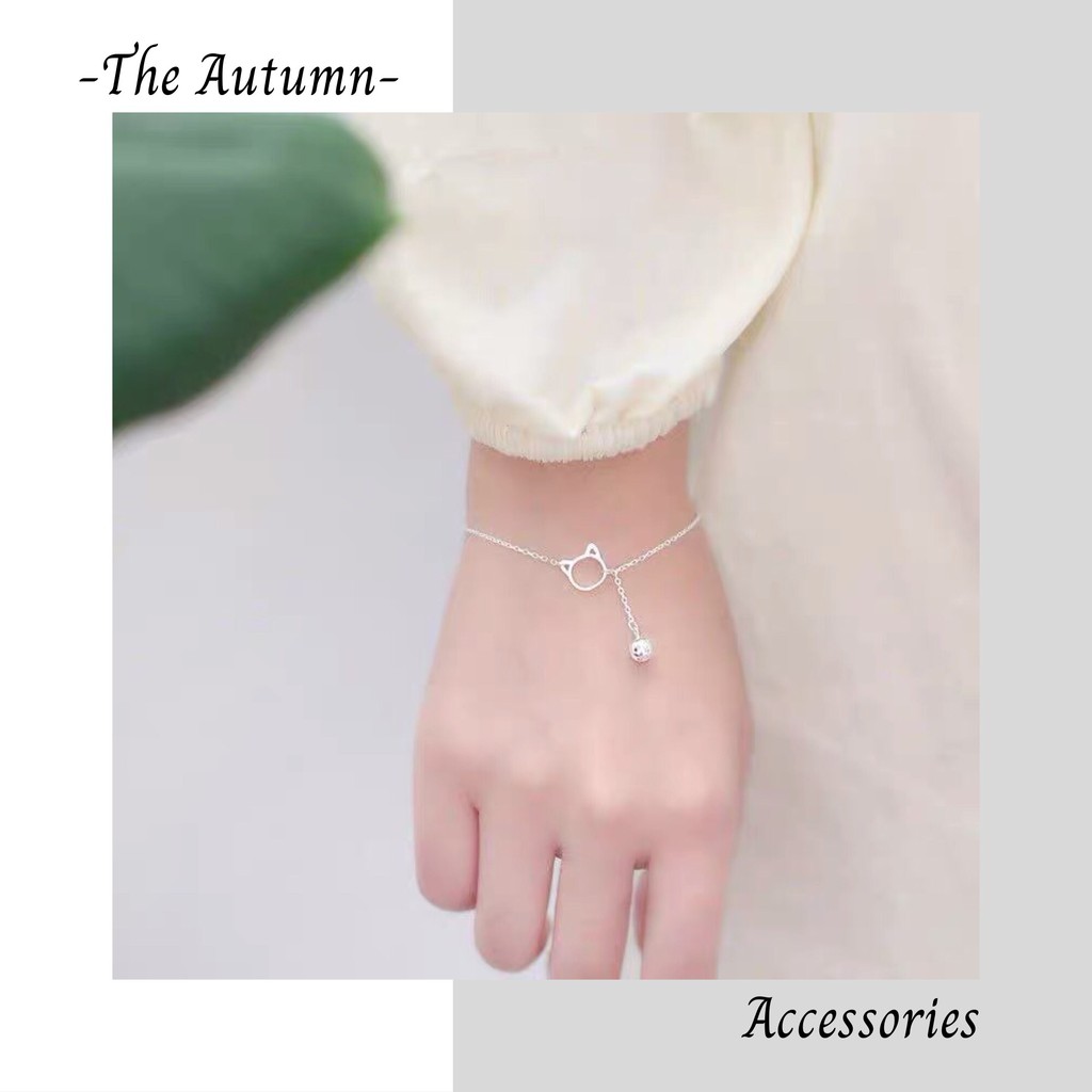 COMBO dây chuyền - vòng tay - nhẫn mạ bạc mặt hình mèo đính đá bạc phong cách Hàn Quốc cho nữ - The Autumn Accessories