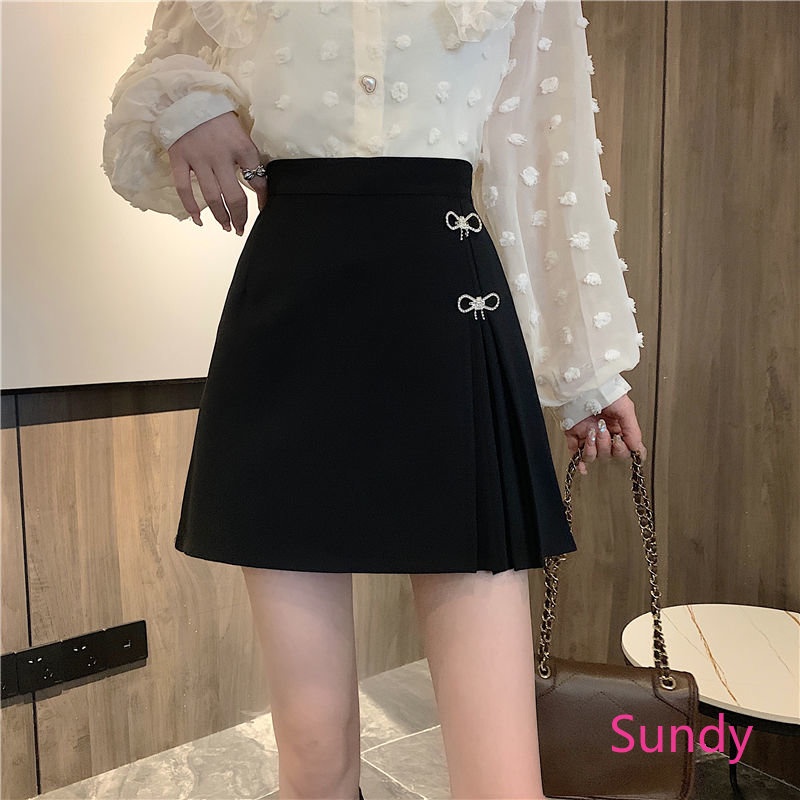 Chân Váy Xếp Ly Lưng Cao Đính Nơ Phong Cách Hàn Quốc Thời Trang Mùa Xuân Cho Nữ