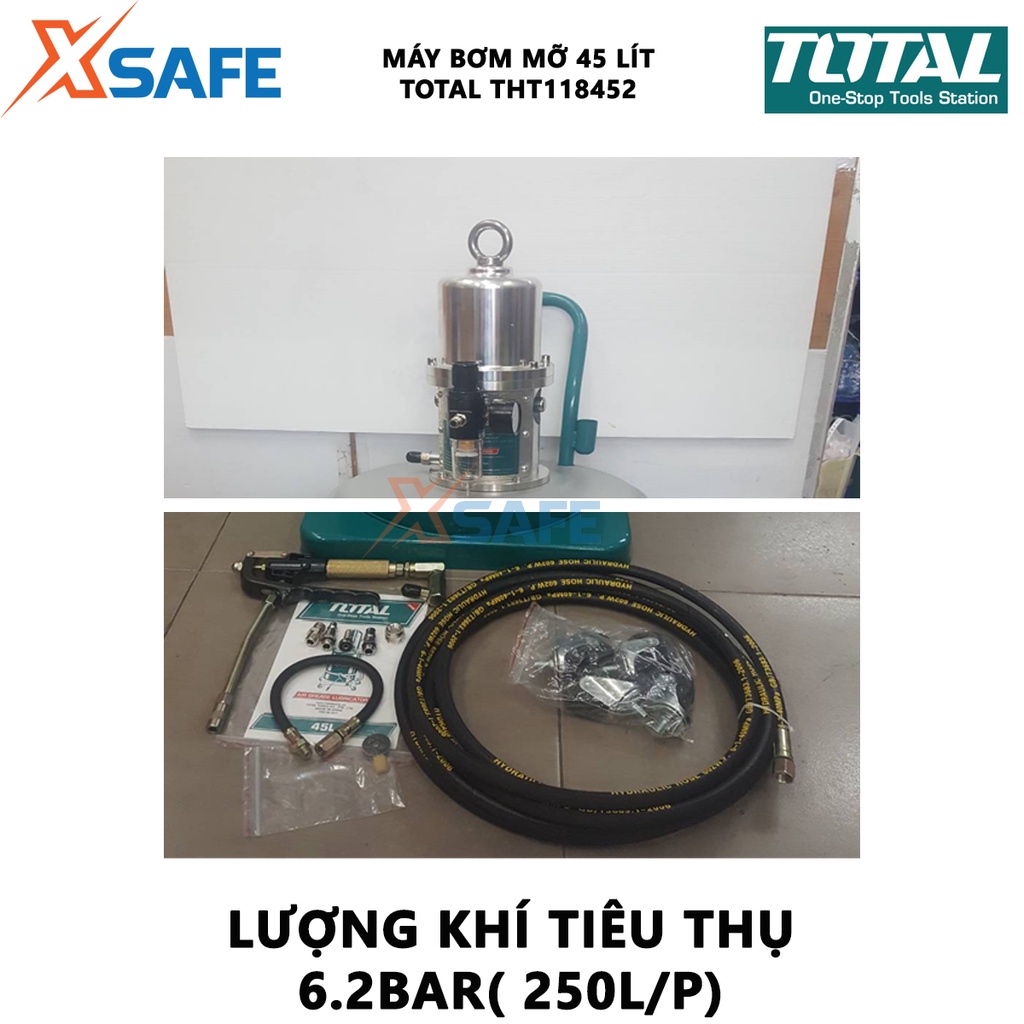 Máy bôi trơn dầu mỡ dùng khí nén TOTAL THT118452 Máy bơm dầu mỡ dung tích 45L thùng rỗng 365*430mm Áp suất tối đa 400bar