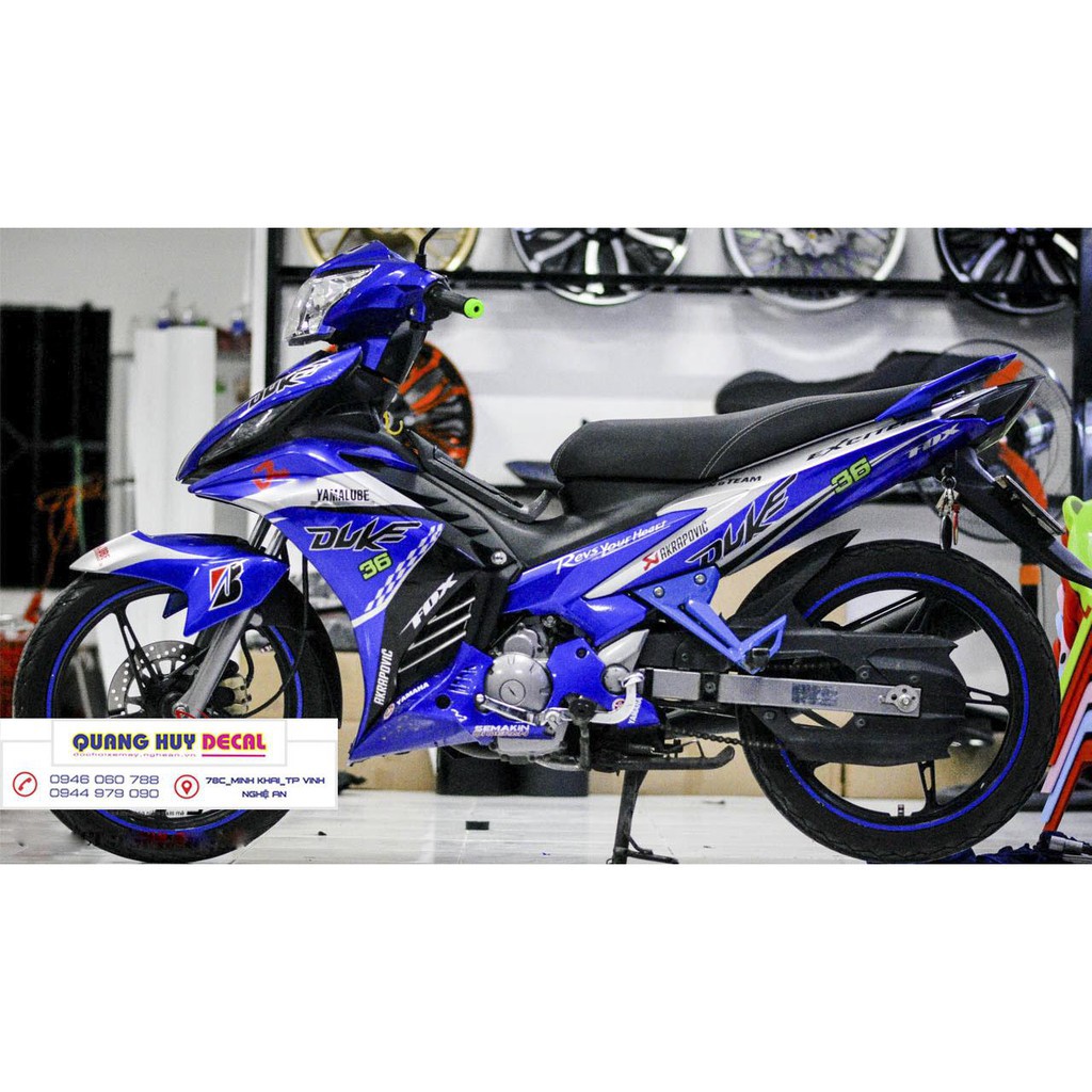 Tem xe exciter 135 xanh trắng duke, độ team trùm decal xe máy ex dán đời 2011-2014