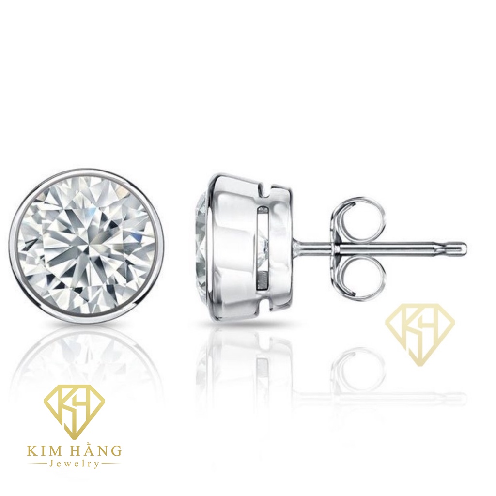 Khuyên Tai Bạc Bao Chấu Nụ Tròn Đá Trắng KHJER070 - Chốt Đẩy