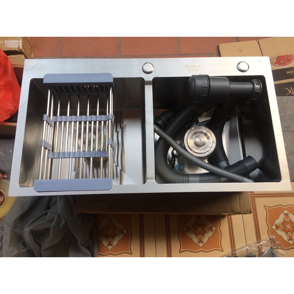 Chậu Rửa Bát KOREA Inox SUS 304 82x45 / 72x43 / 78x43 Chậu Đúc nguyên khối 2 hố cân và 2 hố lệch