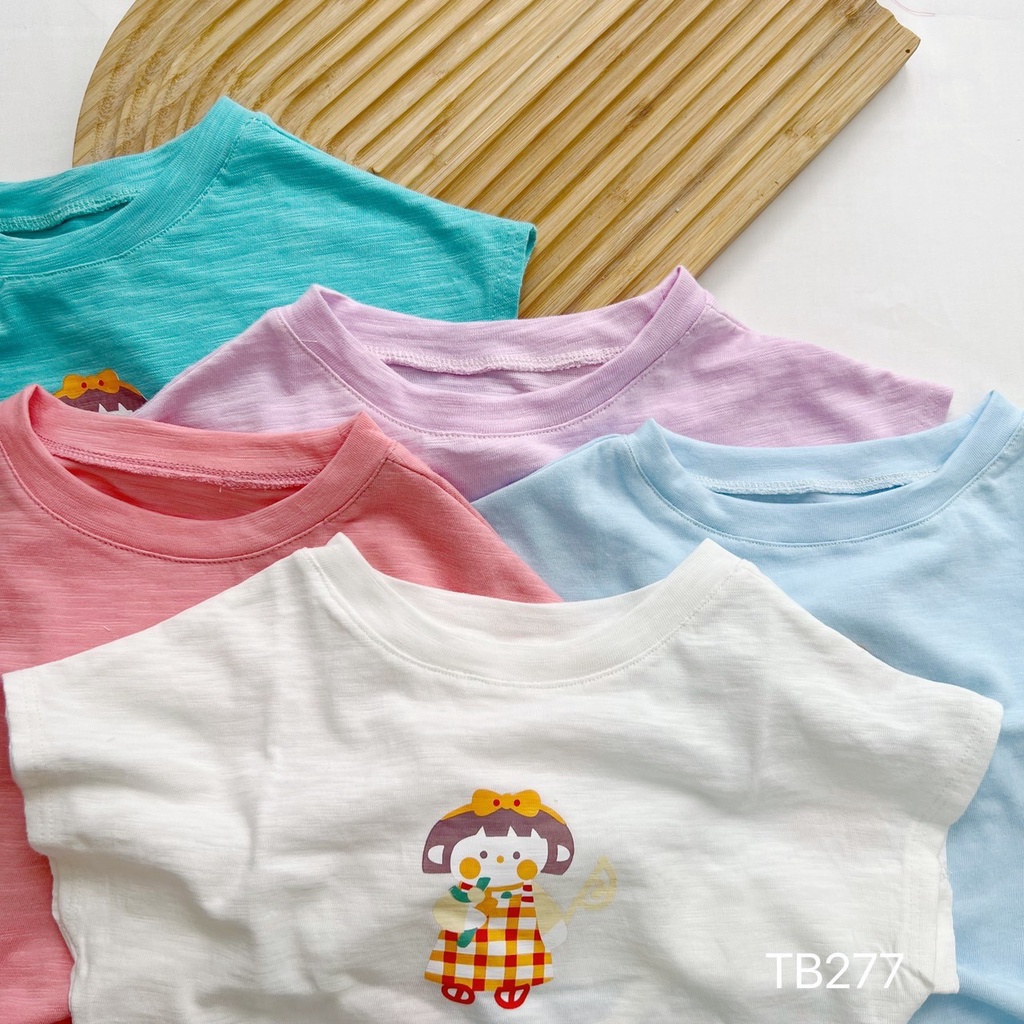 Áo phông cotton cho bé gái in hình cô bé dễ thương, cotton thấm hút mồ hôi tuyệt đối,cách điệu sau áo