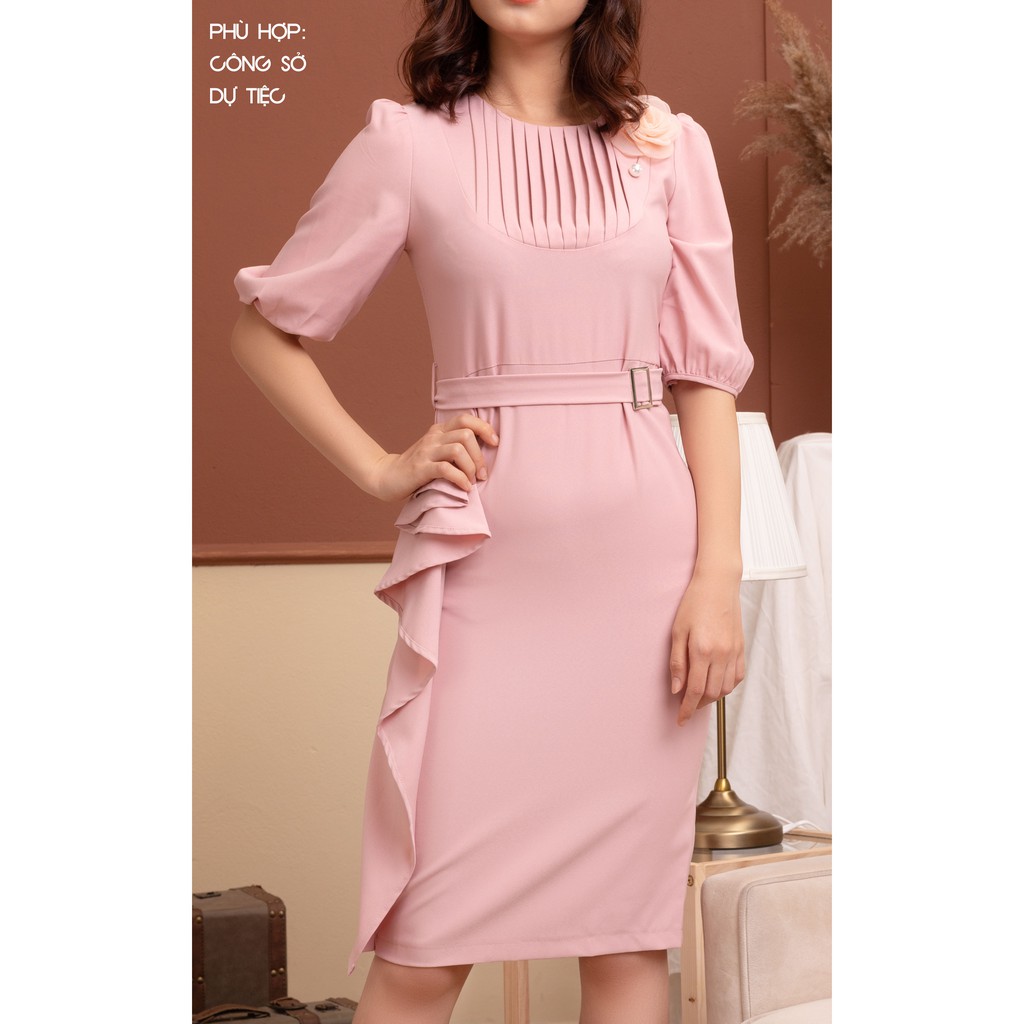 Đầm Công Sở Dáng Ôm Body Đai Thắt Eo Kèm Đính Hoa - She Loves K741 Màu Hồng | BigBuy360 - bigbuy360.vn