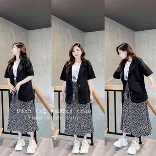 Sét áo phông mic chân váy hoa Vest chất tuyết mưa