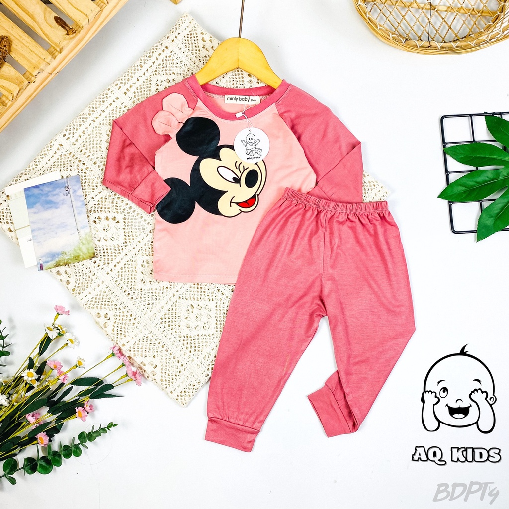 [BÉ 7-18KG] Bộ Quần áo Tay Dài, Quần Dài Bé Trai Bé Gái Hiệu Minlybaby, Thiết Kế Phối Tai Thú Ngộ Nghĩnh đáng Eo BDPT4