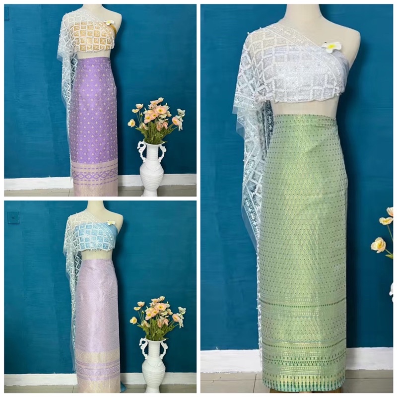 Set trang phục truyền thống Thái Lan 3 mảnh phối nhiều màu.