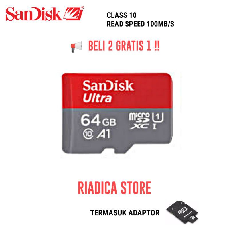 Thẻ Nhớ Sandisk 64gb Class 10 (mua 2 Tặng 1)