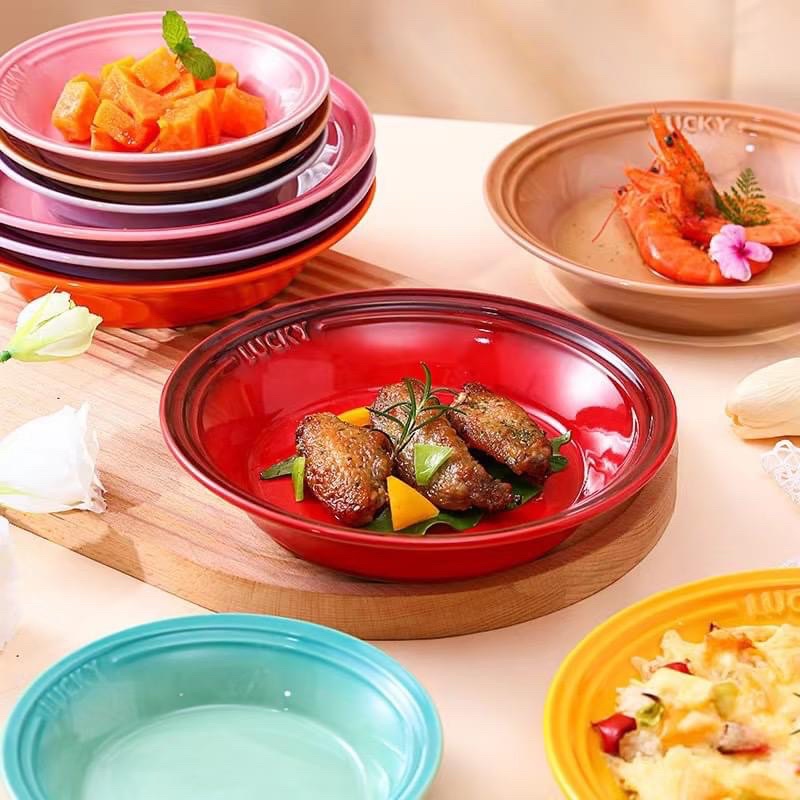Đĩa sứ sắc màu cao cấp, Đĩa sứ LUCKY p/c Le Creuset men bóng sang trọng hiện đại