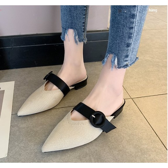 🌺Giày Mũi Nhọn A12 tag quai cài đen sành điệu/ 3 màu dễ phối đồ/ Đế Thô cao 2,5 Cm/ mẫu mới nhất năm 2019
