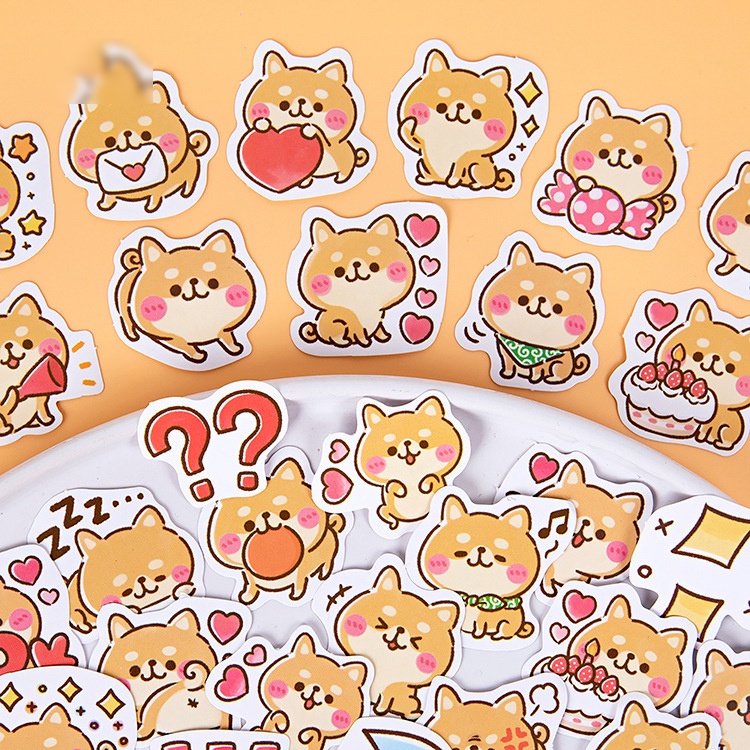 Sticker hộp 45 miếng dán - Shiba Má Hồng - Hộp nhãn dán trang trí sổ tay bullet journal - M088