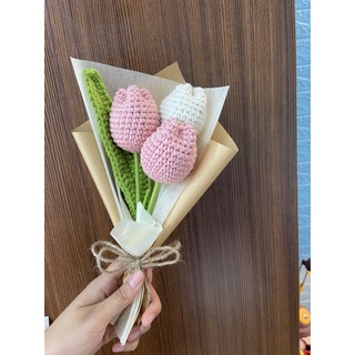 (P001) Bó Basic 3 Bông Tulip Trắng Hồng 🌷