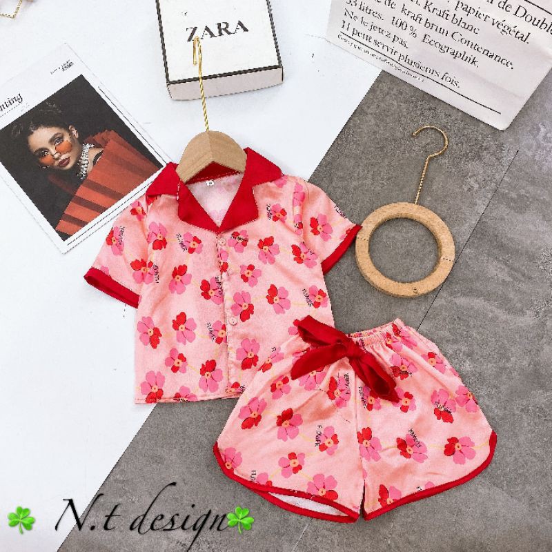 Đồ bộ mặc nhà pijama bé gái 12-14kg chất lụa satin siêu mềm mịn