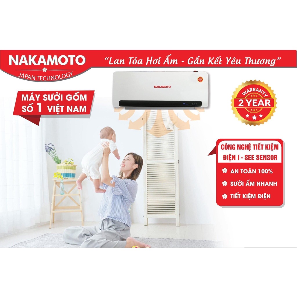 Máy Sưởi Gốm NAKAMOTO Sưởi Cho Bé, Sưởi Phòng Ngủ Nhà Tắm, Có Điều Khiển Hàng Chính Hãng Bảo Hành 2 Năm