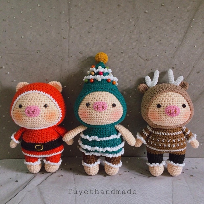 Heo cosplay - Heo noel - quà tặng bằng len an toàn cho bé