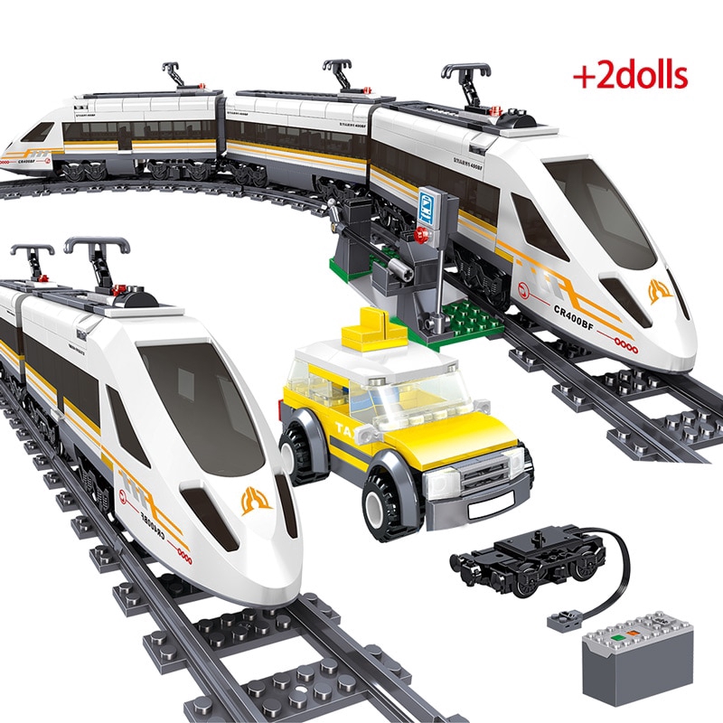 Lego Compatible City Police Revival High Speed Rail Building Block Technic Railway Track Train Bricks Toys for Children