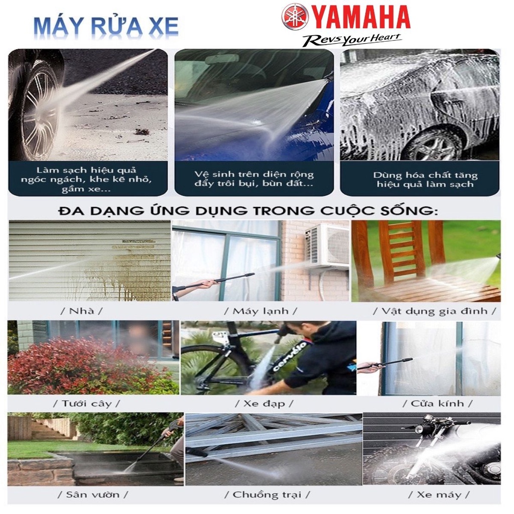 Máy rửa xe áp lực cao YAMAHA - YA998 công suất 3500W tặng kèm bình tạo bọt tuyết - Máy xịt rửa gia đình Yamaha.