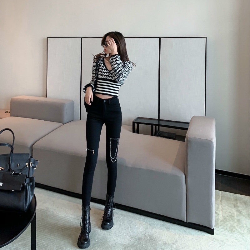 Jiashucheng Quần Jeans Legging Lưng Cao Co Giãn Phong Cách Mới Cho Nữ