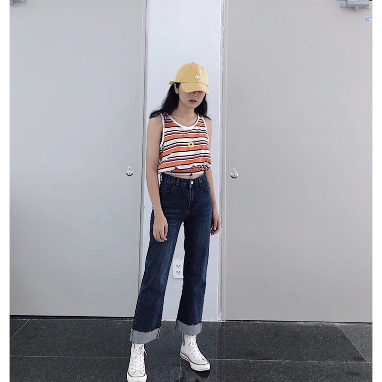 Áo tanktop sọc ngang thêu hoa