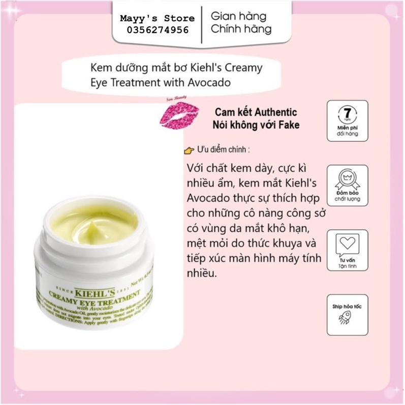 Kem Mắt Bơ KIEHL'S Creamy Eye Treatment With Avocado 7ml