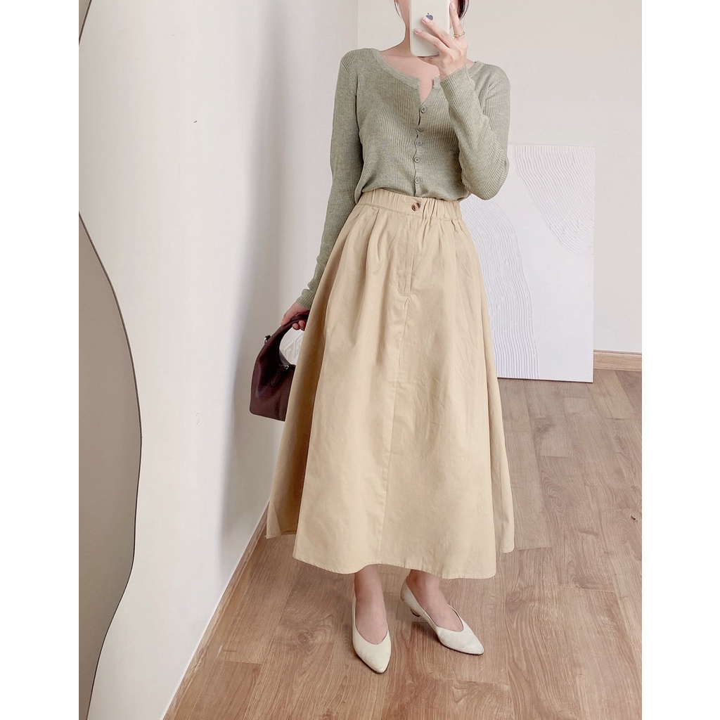 Áo len cổ tròn viền xẻ V khuy cài (040) TIIN STORE G21040