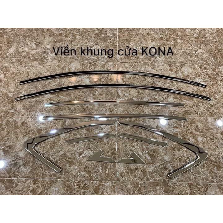 Viền Cong+ nẹp chân Kính Xe Kona 2018 2019 2020 Chất Liệu Inox sáng bóng