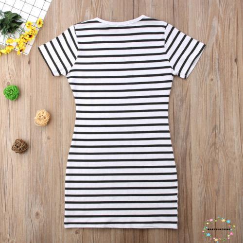 ღWSVღFamily Matching Outfits Mother&amp;Daughter Clothes Dress Baby Girl Striped Skirt