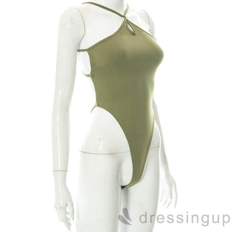 DRE-Women Halter Bodysuit,Solid Color Backless Bandage Leotard Romper