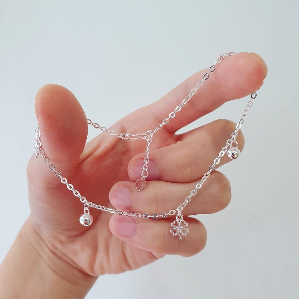 Lắc chân bạc họa tiết cỏ 4 lá