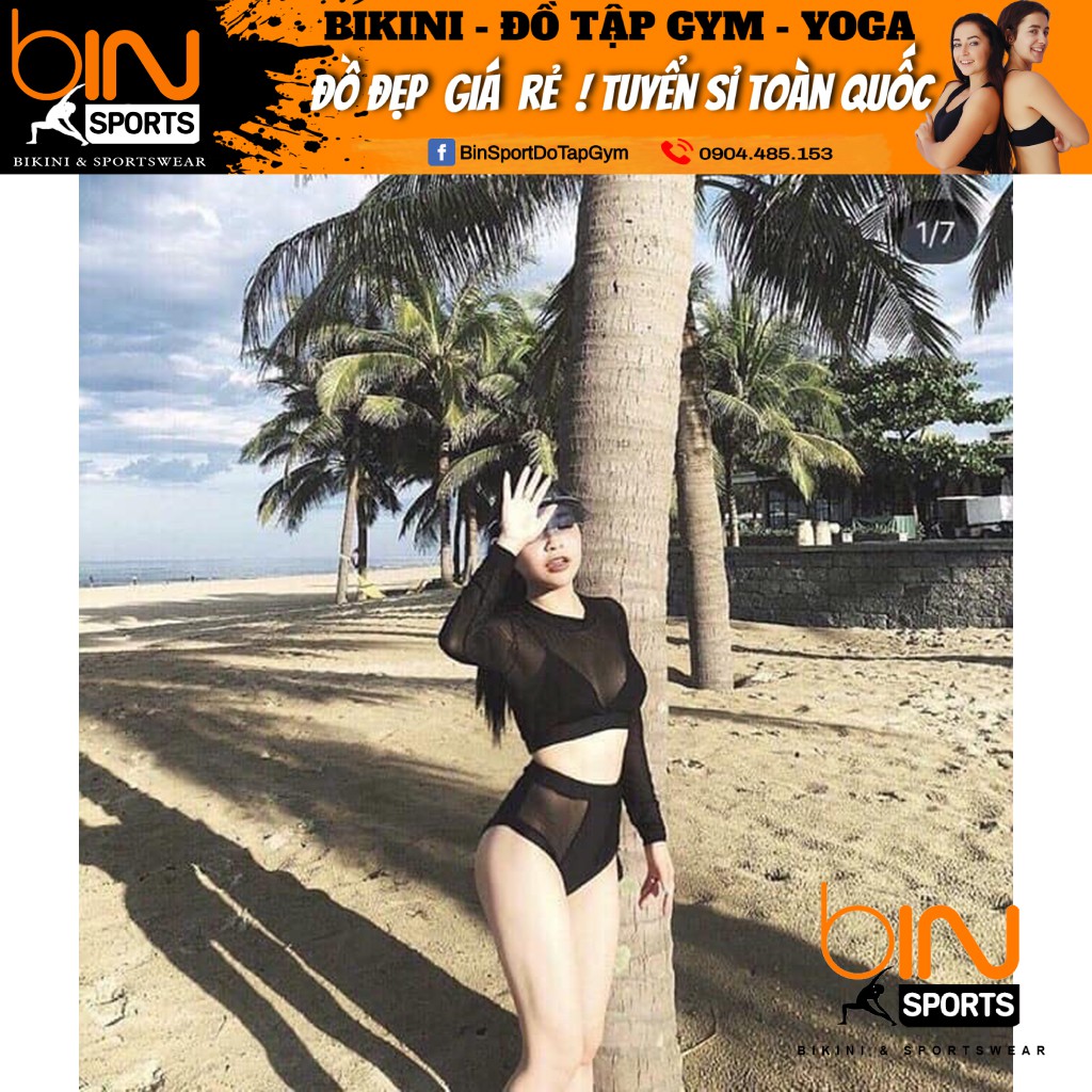 Bikini,Bộ Đồ Bơi Hai Mảnh Tay Dài Phối Lưới Sexy Mặc Đi Biển BHV016 | BigBuy360 - bigbuy360.vn