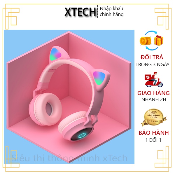 Tai nghe mèo bluetooth chính hãng có sẵn -  Dễ thương - Có Mic - Âm thanh chất lượng - Đèn LED RGB