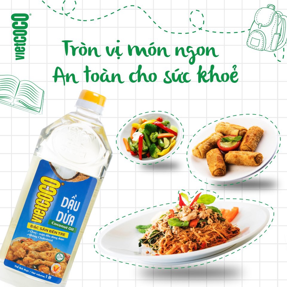 Dầu dừa Vietcoco - Cooking oil - Đặc sản Bến Tre - Chai 250ml, 500ml, 1 lít và 2 lít