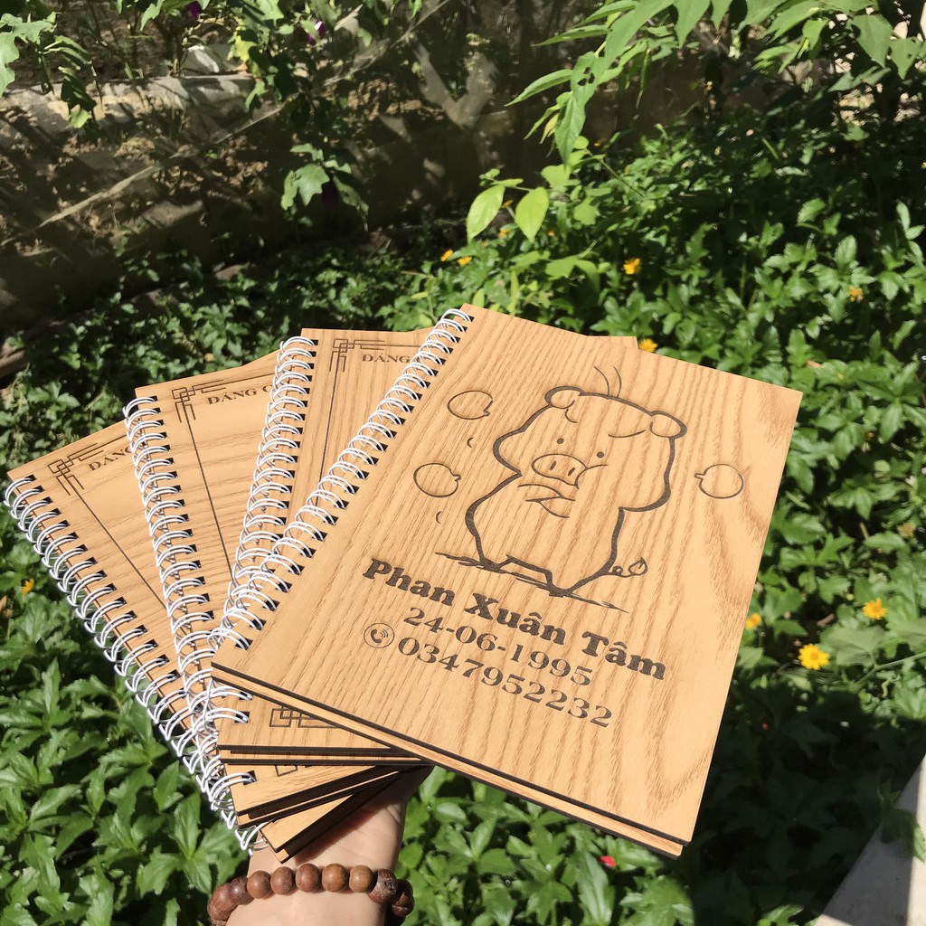 [SỔ TAY CÁ NHÂN] - Sổ tay Notebook – Sổ gáy xoắn bìa gỗ khắc theo yêu cầu – Kích thước A5 (15x20cm)