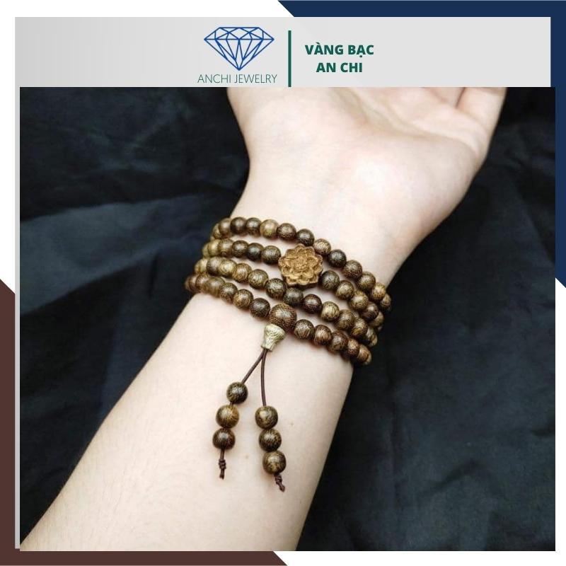 Vòng tay trầm hương hoa sen, chuỗi trầm 108 hạt nhỏ cho nữ  Anchi Jewelry
