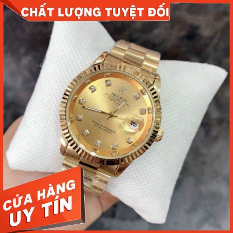 (rolex.viền trơn) Đồng hồ Nam Rolex mã RL156 dây đặc nguyên khối, mạ không rỉ, dây full vàng - bảo hành 12 tháng