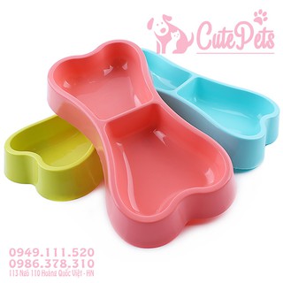 Bát nhựa đôi cao cấp hình xương dành cho thú cưng - Cutepets
