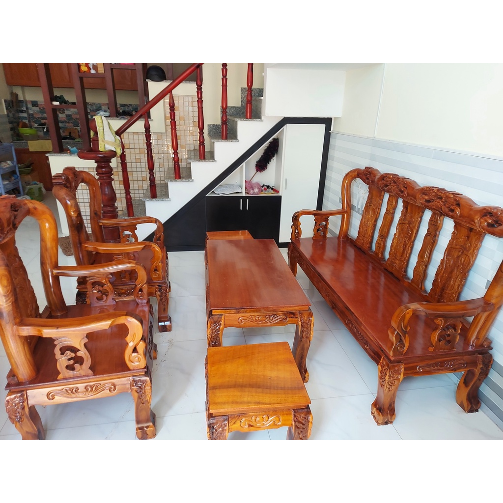 Bộ Salon Gỗ Tay 8 Đào Chống Rồng: (Freeship) HCM ĐỒNG NAI BÌNH DƯƠNG