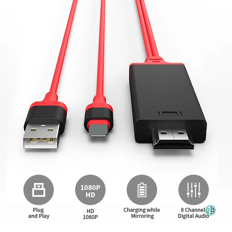 Dây cáp HDMI 1080P chức năng sạc và nối TV với điện thoại iphone IOS cổng USB