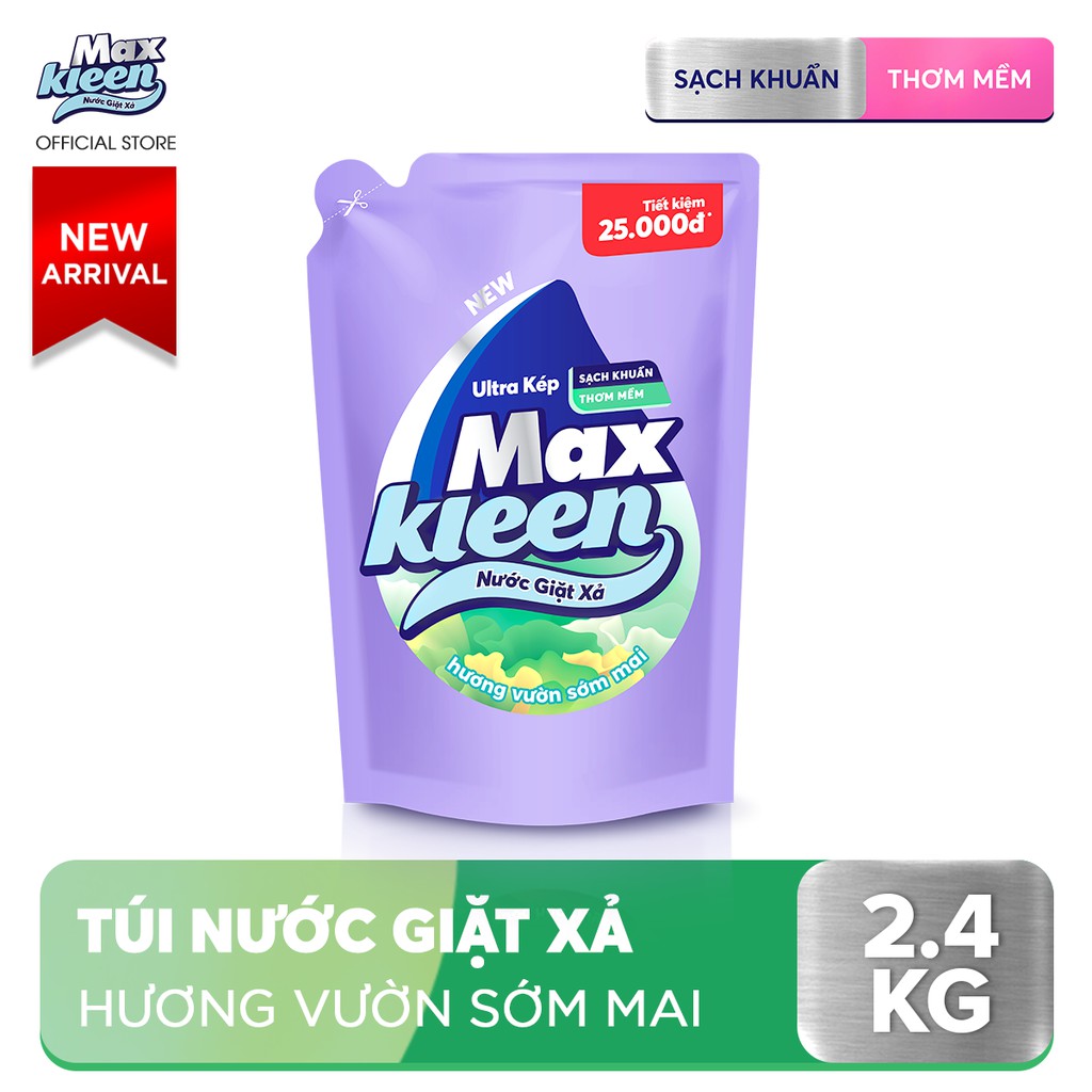 Combo 2 túi nước giặt xả Maxkleen 2.4L/ túi hương Hoa Nắng + Hương Sớm Mai