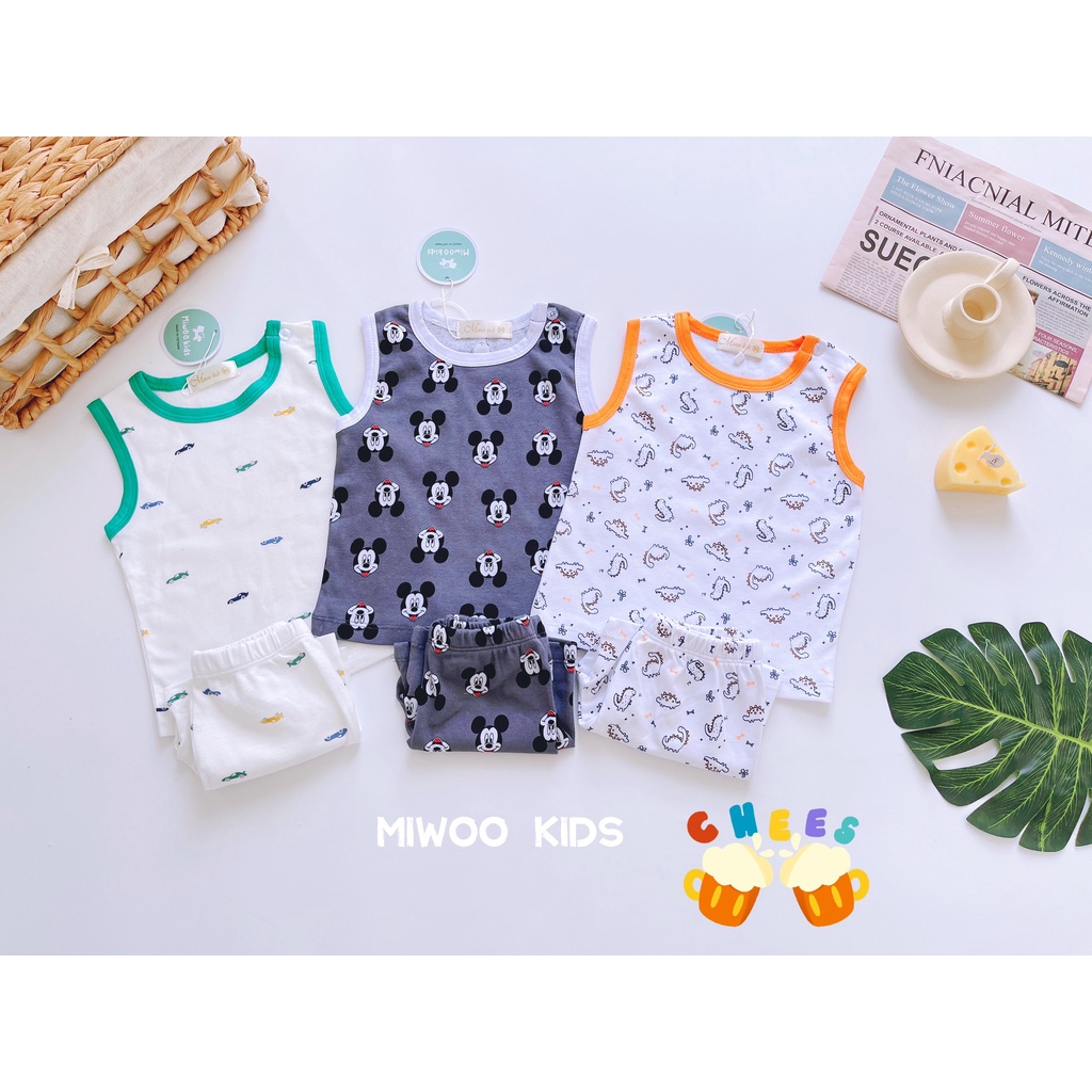 Bộ thun ba lỗ viền chính hãng Miwoo cho bé ngày hè mát mẻ