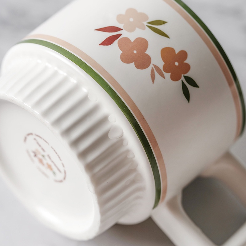 Cốc sứ uống trà, cafe 320ml in hình hoa vintage phong cách Bắc Âu