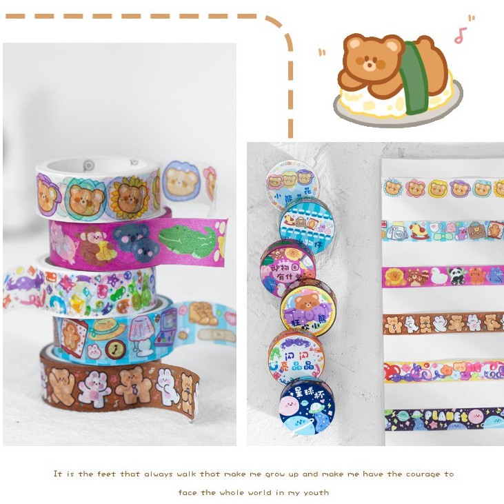 Washi tape gấu nhiều màu sắc băng keo giấy họa tiết dễ thương